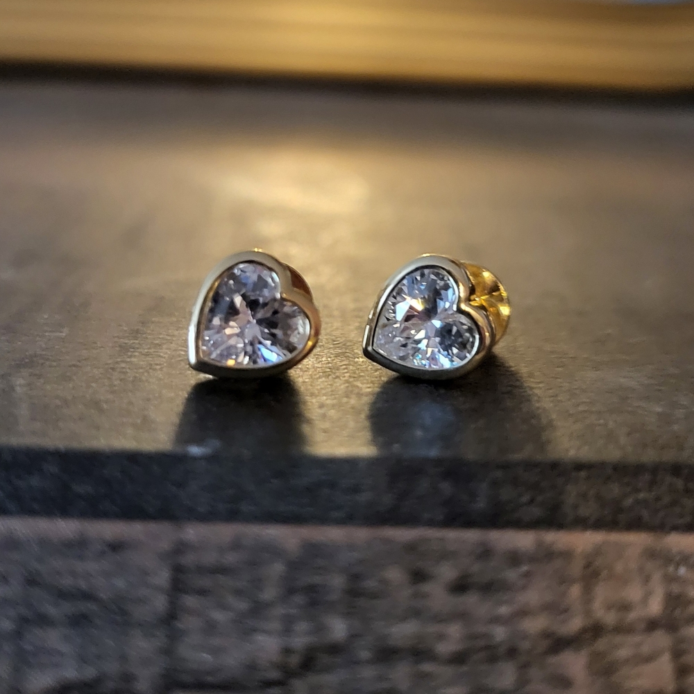 Melinda Maria Gold Heart Earrings with Clear Stones